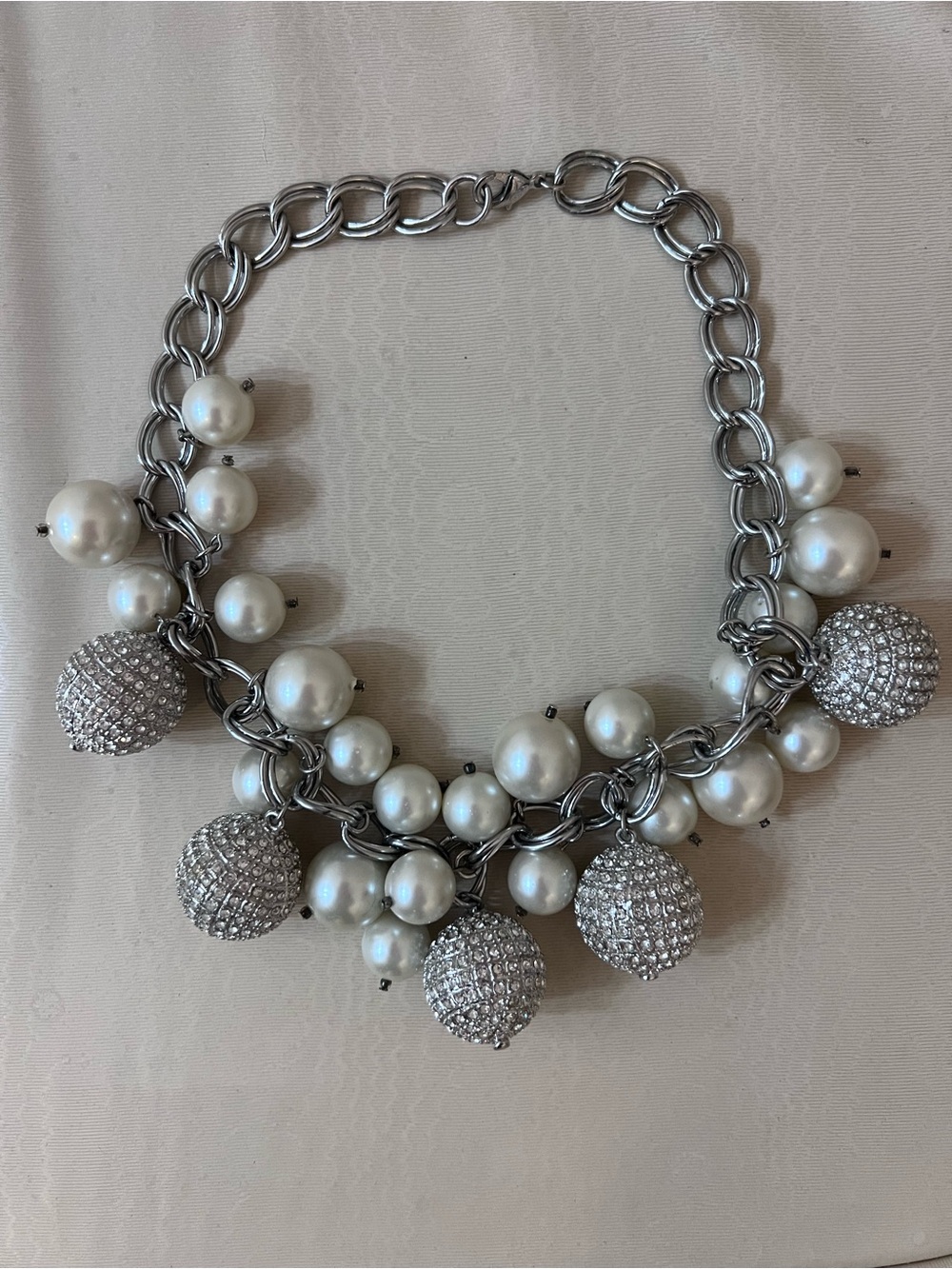Silver-Tone Pearl & Pavé Ball Statement Necklace